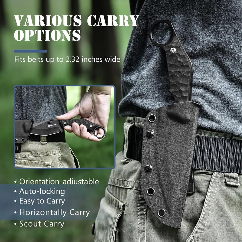 DRACHENADER Survival Knife SEAL-FULL BLACK 9" EDC Fixed Blade Tactical Horizontal Carry Knife for Men with Kydex Sheath, 5mm Thick Stainless Steel, G10 Anti-Slip Handle, Ideal for Gifting, Full Black - Image 4
